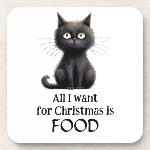 Black Cat All I Want for Christmas is Food Beverage Coaster