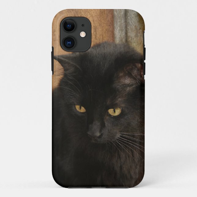 Black Cat, Amber Eyes, Earth Tones Textured Back Case-Mate iPhone Case (Back)