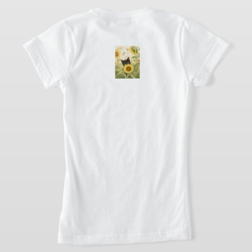 Black Cat Among Sunflowers – Cute Wildflower Cat T-Shirt