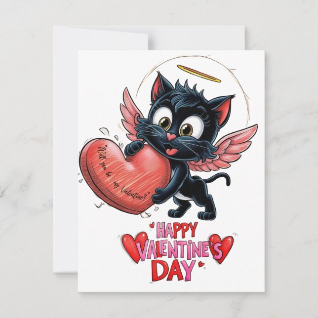 "Black cat and a heart full of love" Note Card (Front)