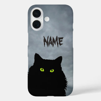 Black Cat and Angry Clouds iPhone 16 Case