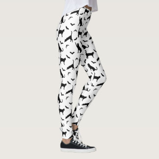 Black Cat And Bat Shapes Cute Halloween Pattern Leggings