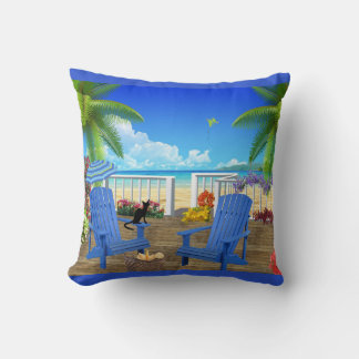 Black Cat and Beach Pillow