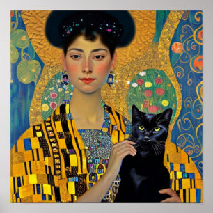 Black Cat and Beautiful Woman Poster