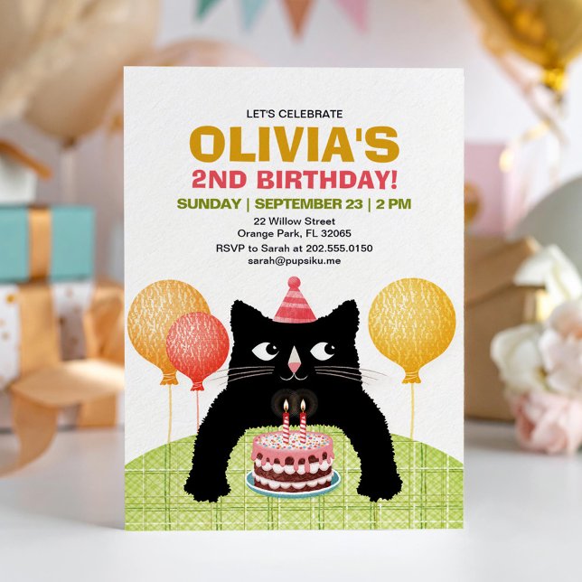 Black cat and birthday cake. invitation (Creator Uploaded)