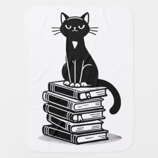 Black Cat and Books – Minimalist Design Baby Blanket