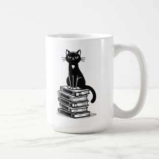 Black Cat and Books – Minimalist Design Coffee Mug