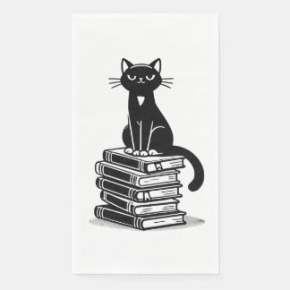 Black Cat and Books – Minimalist Design Paper Guest Towels