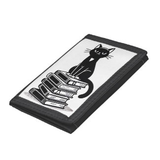 Black Cat and Books – Minimalist Design Tri-fold Wallet