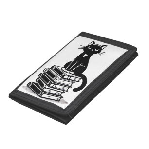 Black Cat and Books – Minimalist Design Trifold Wallet