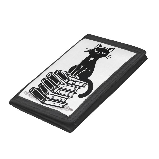 Black Cat and Books – Minimalist Design Trifold Wallet (Bottom)