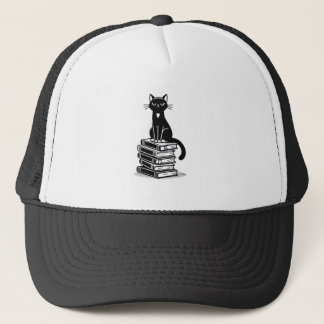 Black Cat and Books – Minimalist Design Trucker Hat