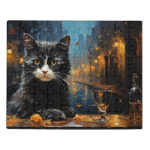 Black Cat and Cafe Terrace at Night