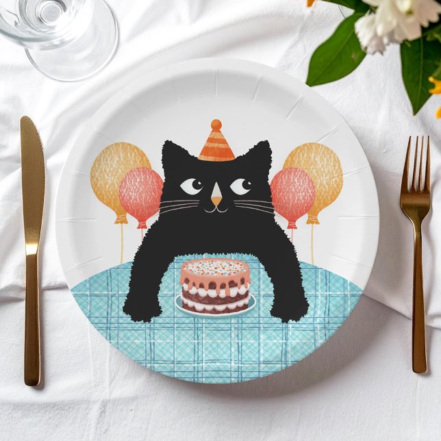 Black cat and cake paper plates (Creator Uploaded)