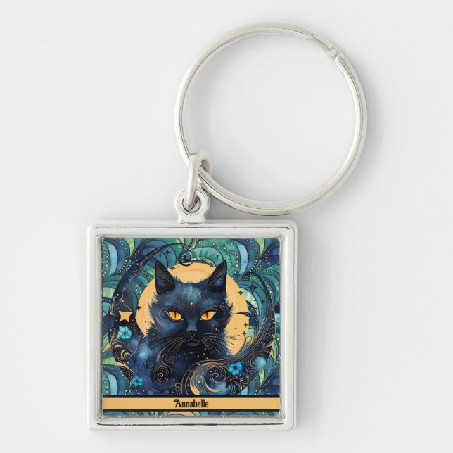 Black Cat and Celestial Moon Keychain (Front)