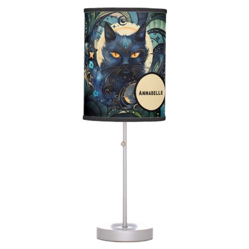 Black Cat and Celestial Moon Table Lamp