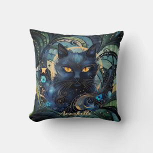 Black Cat and Celestial Moon throw pillow. Throw Pillow