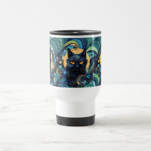 Black Cat and Celestial Moon Travel Mug