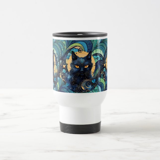 Black Cat and Celestial Moon Travel Mug (Center)