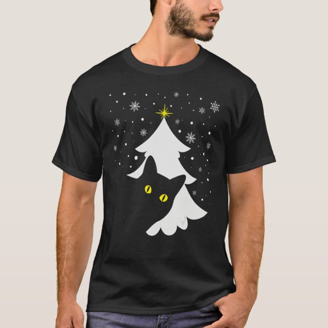 Black Cat and Christmas Tree   Cat Xmas   T-Shirt (Front)