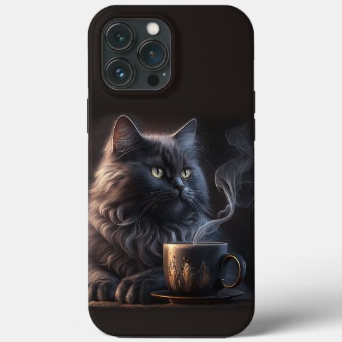 Black Cat and Coffee iPhone 13 Pro Max Case