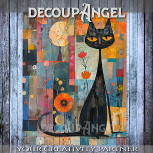 Black Cat and Colors -Decoupage- Tissue Paper