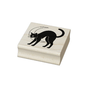Black Cat and Crescent Moon Line Art Rubber Stamp