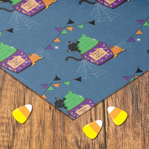 Black Cat and Cupcake Blue Halloween Tissue Paper