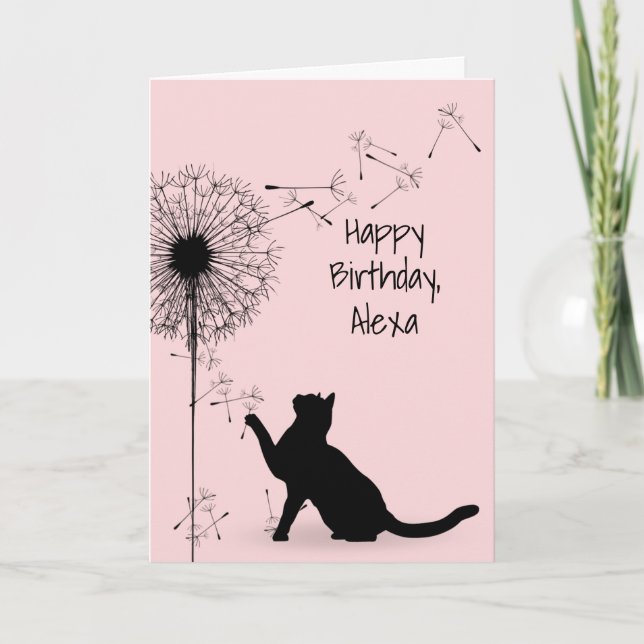 Black Cat and Dandelion Birthday Card (Front)