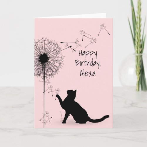 Black Cat and Dandelion Birthday Card