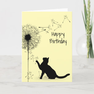 Black Cat and Dandelion Birthday Card