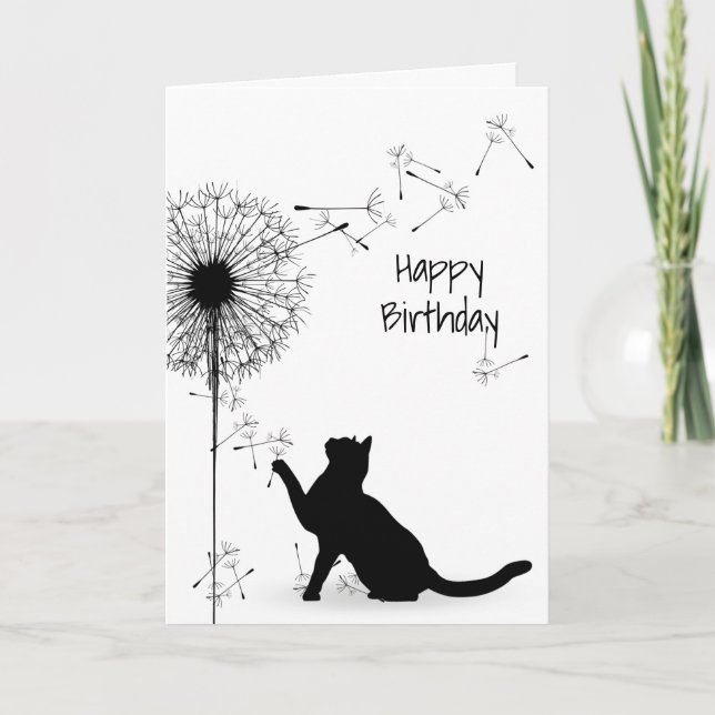 Black Cat and Dandelion Birthday  Card (Front)