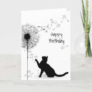 Black Cat and Dandelion Birthday Card