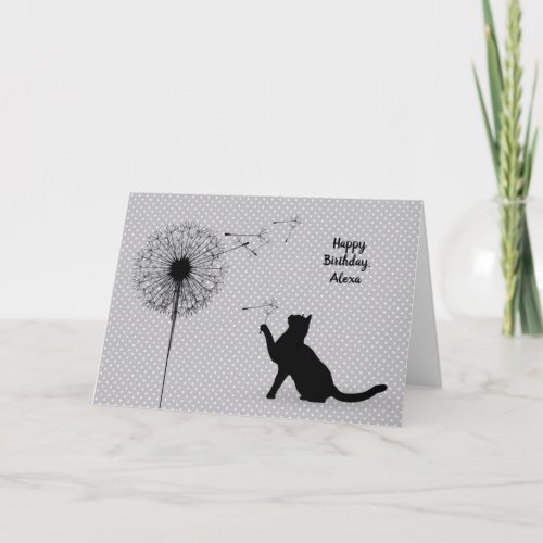 Black cat and dandelion birthday card