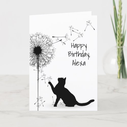 Black Cat and Dandelion Birthday  Card