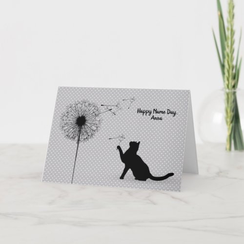 Black cat and dandelion Name Day Card