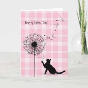 Black cat and dandelion Name Day Card