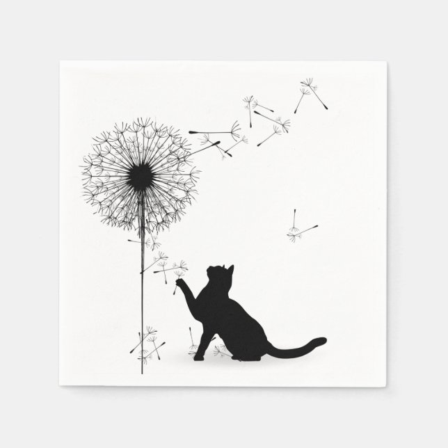 Black Cat and Dandelion  Napkins (Front)