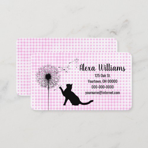 Black Cat and Dandelion On Gingham Business Card