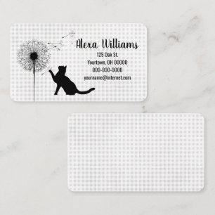 Black Cat and Dandelion On Gingham Business Card