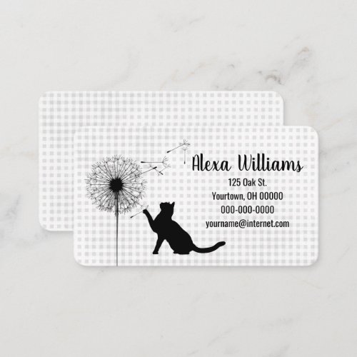 Black Cat and Dandelion On Gingham Business Card