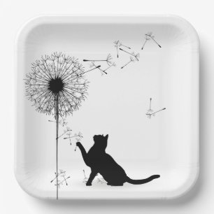 Black Cat and Dandelion  Paper Plates