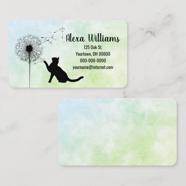 Black Cat and Dandelion Seedlings Business Card (Front/Back)
