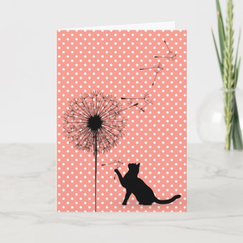 Black cat and dandelion seeds birthday card