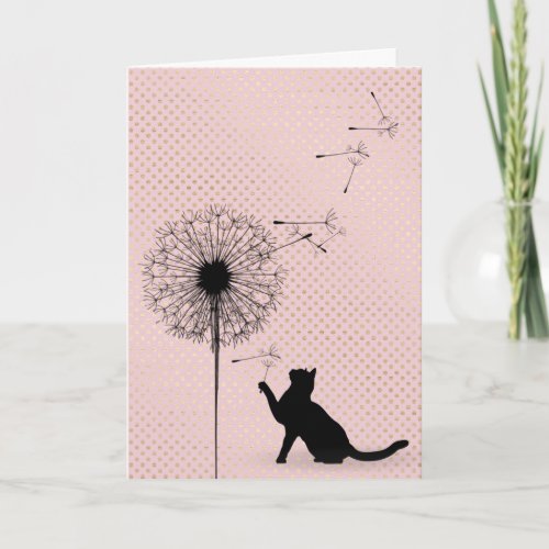 Black cat and dandelion seeds birthday card