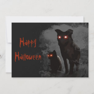 Black Cat And Dog Evil Halloween Party Invitation