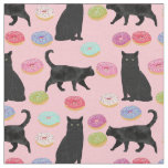 black cat and donuts pink pattern fabric
