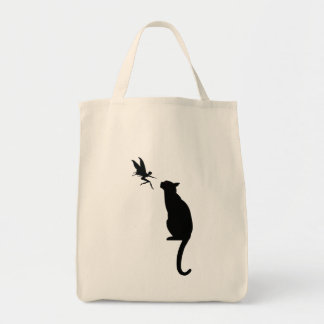 Black cat and fairy silhouette tote bag