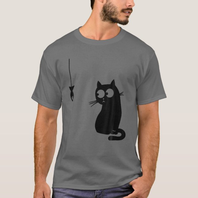 Black Cat And Fish Funny Cat Cat Lover T-Shirt (Front)