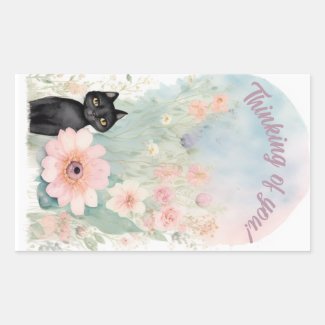 Black cat and flowergarden in water colors   postc